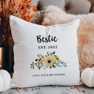 Bestie   Pretty Rustic Sunflower and Names Throw Pillow