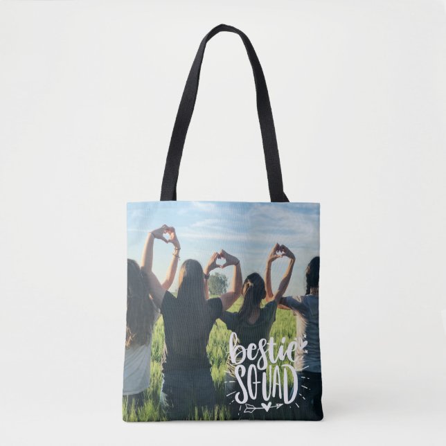 Bestie Squad Personalized Photo BFF Lettering Tote Bag (Front)