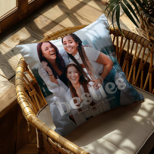 Bestie Trendy Typography 2 Photo Keepsake Throw Pillow