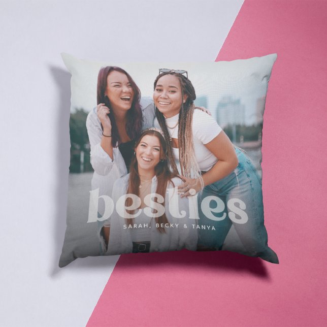Bestie Trendy Typography 2 Photo Keepsake  Throw Pillow (Creator Uploaded)