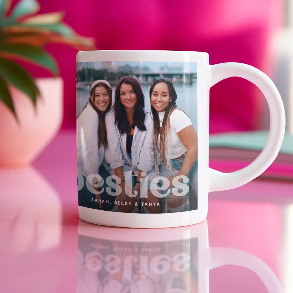 Discover Bestie Trendy Typography Custom Photo Collage Keepsake Coffee Mug