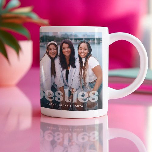 Bestie Trendy Typography 4 Photo Keepsake  Coffee Mug