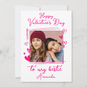 Bestie Valentine's Day Bright Pink One Photo Holiday Card