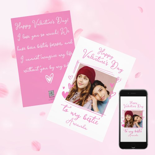 Bestie Valentines Day   Hot Pink One Photo Holiday Card