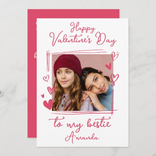 Bestie Valentines Day  Paradise Pink One Photo Holiday Card