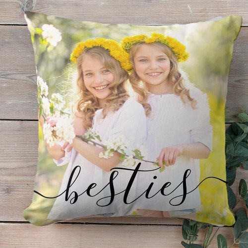 Besties 2 Photo Black Script Overlay  Throw Pillow