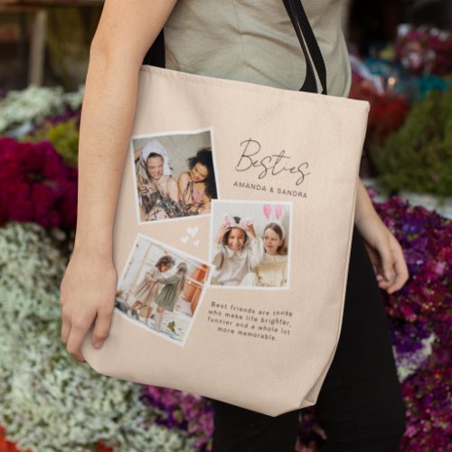 Besties 3 Photo Collage Personalized Best Friend Tote Bag