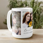 Besties 3-Photo Template Friendship Coffee Mug<br><div class="desc">A thoughtful gift for your best friend, this 3-photo mug design has a photo template with 2 vertical photos and 1 square photo in the center. The text template displays "Besties" in modern script typography and names to personalize with your names. This mug makes a wonderful keepsake conveying the bonds...</div>