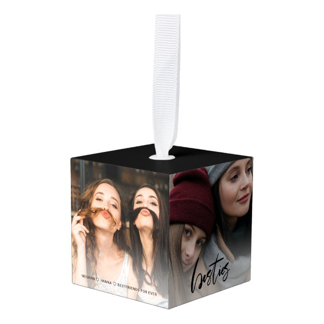 Besties 4 photos friends cube ornament (Front Angled)