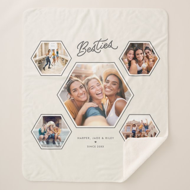 Besties 5 Photo Collage Custom Friendship Keepsake Sherpa Blanket (Front)