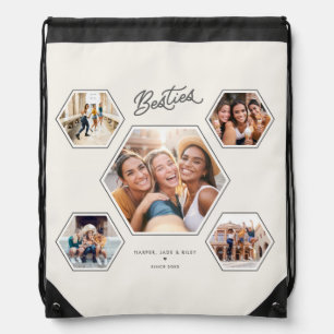 Besties 5 Photo Custom Collage Script Best Friends Drawstring Bag