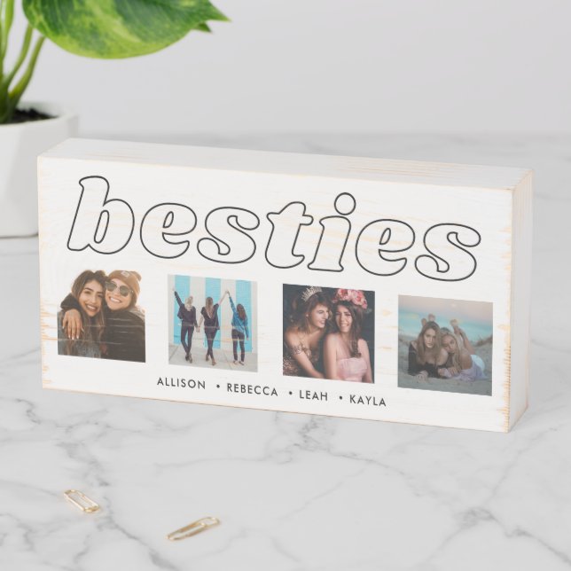 Besties Best Friend Friendship  Photo Collage Wooden Box Sign (In Situ Horizontal)