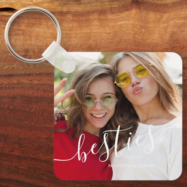 "Besties" Best Friend Personalized Photo Keychain (Front)