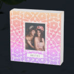 Besties Best Friend Photo Rainbow Ombre Wooden Box Sign<br><div class="desc">Decorative wood sign in a pretty ombre orange,  pink and purple mosaic "besties" design with a photo of you and your best friend. Makes a beautiful keepsake your friend will cherish.</div>