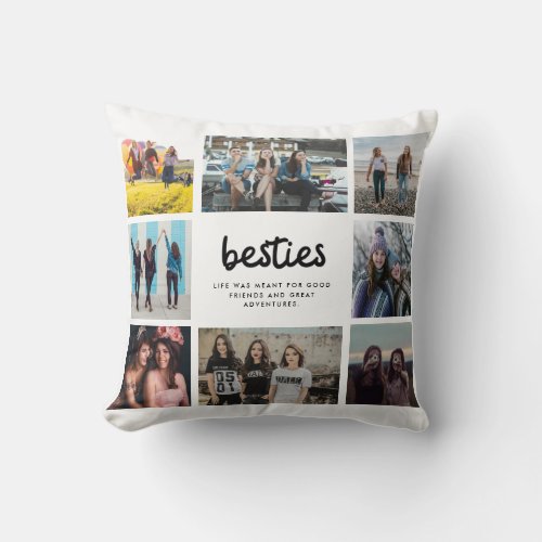 Besties Best Friend Quote Photo Collage Throw Pillow