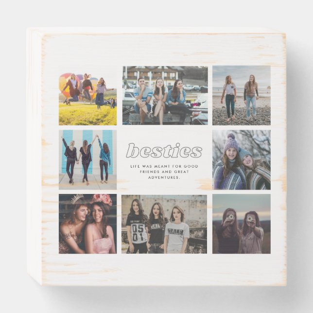Besties Best Friend Quote Photo Collage Wooden Box Sign (Front Horizontal)