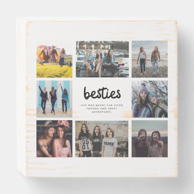 Besties Best Friend Quote Photo Collage Wooden Box Sign (Front Horizontal)