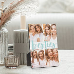 Besties | Best Friends 4 Photo Collage Plaque<br><div class="desc">Commemorate a friendship with this beautiful photo collage plaque featuring 4 favorite photos,  with “besties” in the center in light mint green brush script lettering.</div>