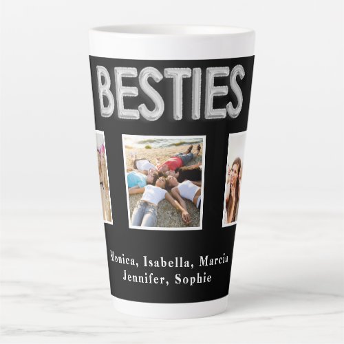 Besties Best friends black silver photo names Latte Mug