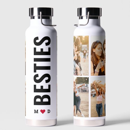Besties Best Friends Custom Initials 4 Photo  Water Bottle
