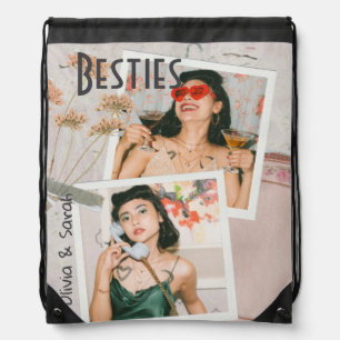 Besties best friends custom names photo drawstring bag