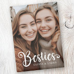 Besties best friends custom names photo magnet<br><div class="desc">Fridge magnet featuring your custom photos and the text "Besties" with custom names below.</div>