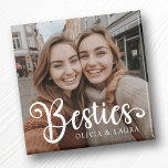 Besties best friends custom names photo magnet<br><div class="desc">Fridge magnet featuring your custom photo and the text "Besties" with custom names below.</div>