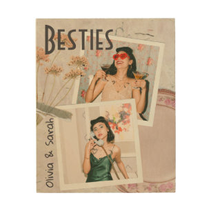 Besties best friends custom names photo wood wall art