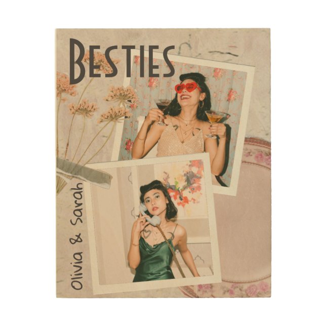 Besties best friends custom names photo  wood wall art (Front)