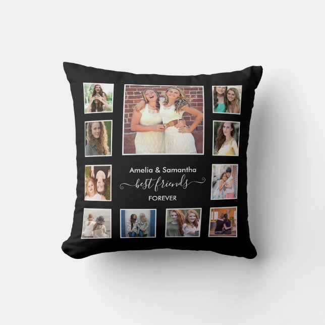  Besties Best Friends Forever 11 Photo Collage   Throw Pillow (Front)