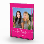 Besties Best Friends Hot Pink Script Names Photo<br><div class="desc">This cute, trendy best friends design features a hot pink fuchsia magenta background and a white-framed square photo that you can replace with your own. The white text, "Besties" with a small heart for the dot over the letter i, appears below the photo in popular, elegant script typography with a...</div>