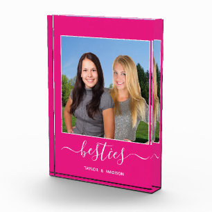 Besties Best Friends Hot Pink Script Names Photo Block