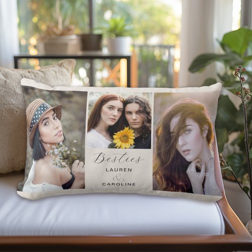 Besties Best Friends Modern Photo Collage Lumbar Pillow