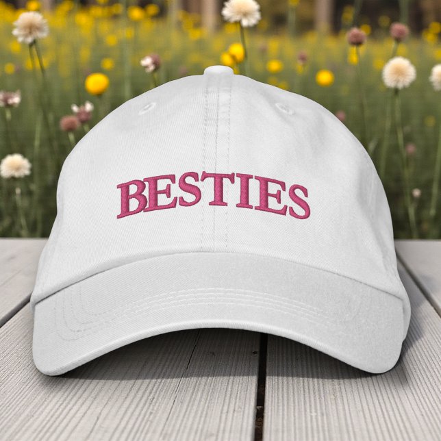Besties Best Friends Modern Typography Custom Embroidered Baseball Cap (Creator Uploaded)