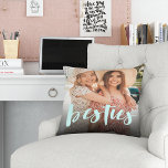 Besties | Best Friends Overlay Photo Throw Pillow<br><div class="desc">Celebrate your friendship with your bestie with this cute photo pillow featuring "besties" along the bottom in light mint green handwritten style brush lettering. Pillow reverses to a subtle blush pink and white dotted diamond pattern.</div>