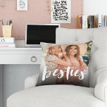 Besties | Best Friends Overlay Photo Throw Pillow<br><div class="desc">Celebrate your friendship with your bestie with this cute photo pillow featuring "besties" along the bottom in white handwritten style brush lettering. Pillow reverses to a subtle dotted diamond pattern.</div>