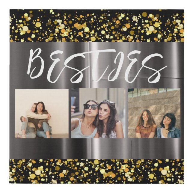 Besties Best Friends Photo Collage BFF Elegant Art Faux Canvas Print (Front)