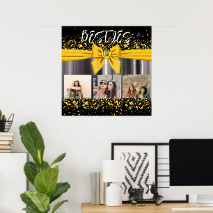 Besties Best Friends Photo Collage BFF Stylish Bow Poster