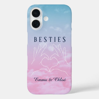Besties best friends sky blue and pink background iPhone 16 case