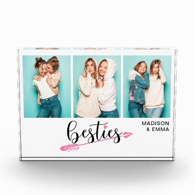 Besties Best Friends Three Photo Personalized Name Acrylic Award (Front)