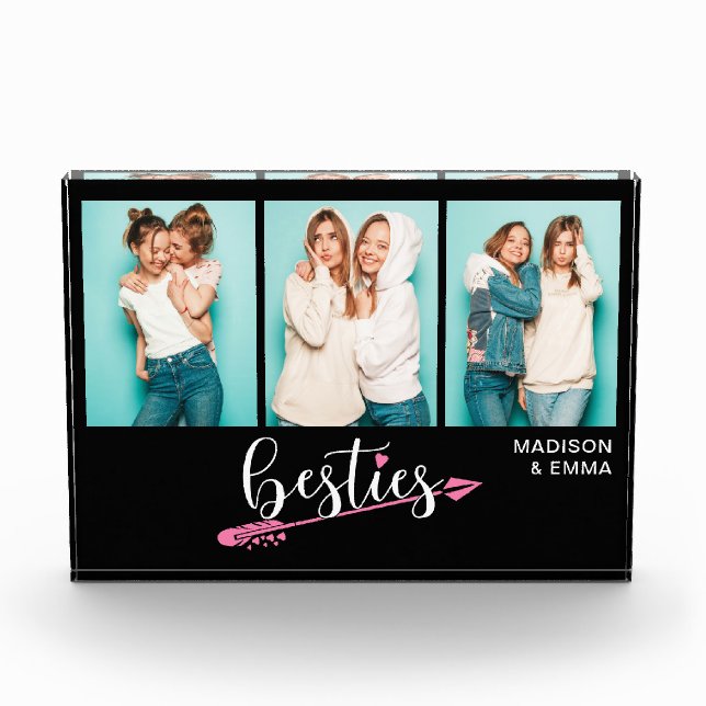 Besties Best Friends Three Photo Personalized Name Acrylic Award (Front)