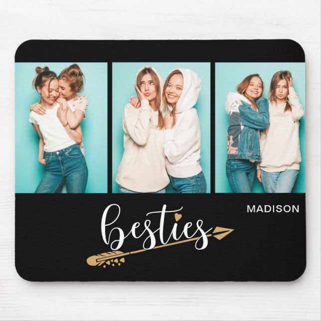 Besties Best Friends Three Photo Personalized Name Mouse Pad (Front)