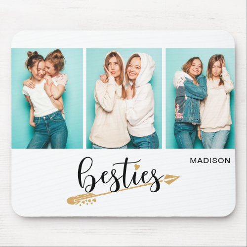 Besties Best Friends Three Photo Personalized Name Mouse Pad