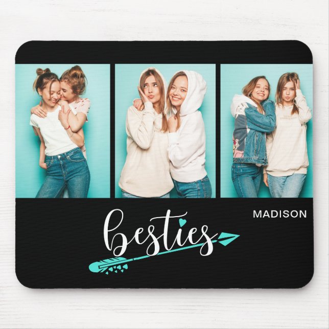 Besties Best Friends Three Photo Personalized Name Mouse Pad (Front)