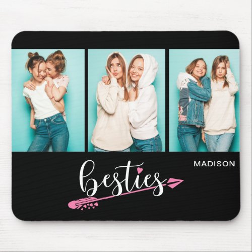 Besties Best Friends Three Photo Personalized Name Mouse Pad