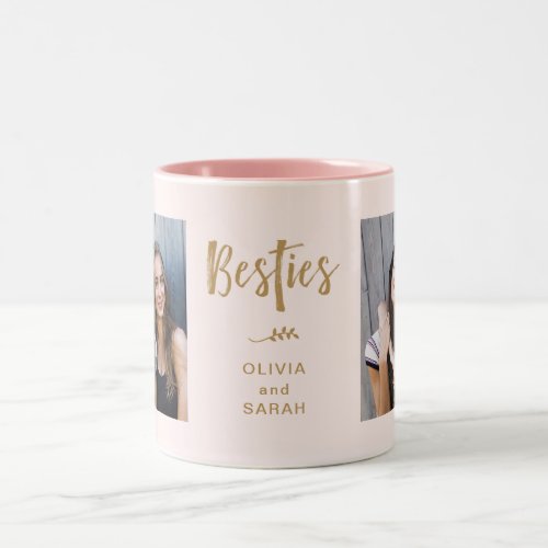 Besties  Best Friends Two Photos and Modern Text Two_Tone Coffee Mug
