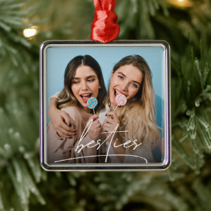 Besties    Best Friends Typography Photo Metal Ornament