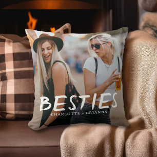 Besties Best Friends Typography Photo Throw Pillow