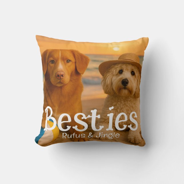 Besties BFF Friends Name Personalized Photo Bone  Throw Pillow (Front)