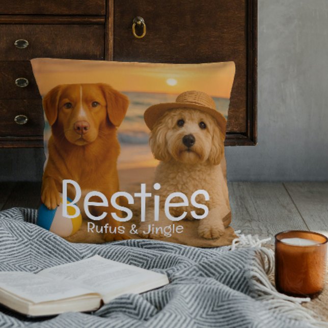 Besties BFF Friends Name Personalized Photo Throw Pillow (Besties BFF Friends Name Personalized Photo Throw Pillow by Ricaso. Ideal for pets or people)